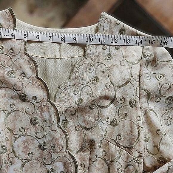 Vtg 70s tailor-made brocade formal V-neck faux wrap gown - Picture 8 of 14